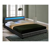 Corium Lit Double Rembourré Design avec Éclairage LED en 6 Couleurs Sommier à Lattes Polyester 140 x 200 cm Gris Foncé