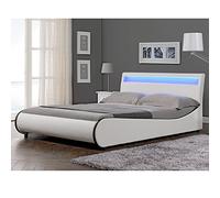 Corium Lit Double Rembourré Éclairage LED Integré Sommier à Lattes 140 x 200 cm Housse Similicuir Blanc Noir