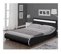 Cadre de lit double Valencia à LED 140x200cm cuir synthétique avec sommier à lattes noir Corium