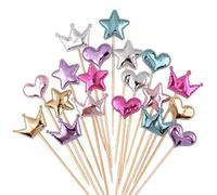 Coriver 75 Pcs Cupcake Toppers Muffin Décoration Étoile Coeur Couronne Cupcake Toppers Joyeux Anniversaire Gâteau Décoration Brillant Couleur Bâtons pour Enfants Fête De Mariage Fourniture