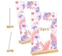 Coriver Porte-panneau acrylique, présentoir en plastique A4 avec base en bois, vertical ou incliné, porte-menu affiche clair, support de table pour pub, bureau, magasin de mariage, restaurant (2)