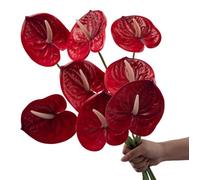 Corkwaw Lot de 8 fleurs d'anthurium artificielles 60 cm au toucher réaliste pour centre de table, arrangement et décoration de mariage nuptial et festival, arrangement floral (rouge)