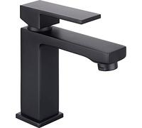 Cornat NERSE1 Robinet de lavabo à levier unique « Noir » - Édition noire - Corps en laiton noir mat - Fixation sans effort de la tige - Avec valve d'écoulement à pression/Robinet pour salle de bain