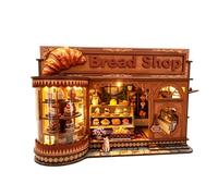 Corner Croissant Bakery Maison miniature en bois avec lumière LED chaude