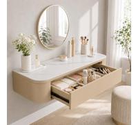 Corner Makeup Vanity, Floating Dressing Table, Wall Mounted Vanity Desk | Centered Mounting Adapts To Corners, Straight Walls And Varied Room Layouts.(M-Khaki,23.6"/60cm)