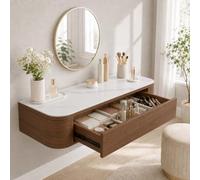 Corner Makeup Vanity, Floating Dressing Table, Wall Mounted Vanity Desk | Centered Mounting Adapts To Corners, Straight Walls And Varied Room Layouts.(M-Walnut,23.6"/60cm)