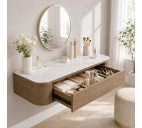 Corner Makeup Vanity, Floating Dressing Table, Wall Mounted Vanity Desk | Centered Mounting Adapts To Corners, Straight Walls And Varied Room Layouts.(M-Oak,23.6"/60cm)