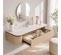 Corner Makeup Vanity, Floating Dressing Table, Wall Mounted Vanity Desk | Centered Mounting Adapts To Corners, Straight Walls And Varied Room Layouts.(M-Oak Khaki,23.6"/60cm)