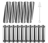 Cornet Patisserie,20 Pièces Cannoli,Tubes Cannoli Moules,Moules à Cornets | e Tubes en Acier Inoxydable avec Brosse de Nettoyage pour Cannoli Rouleau à la Croissant Feuilletés
