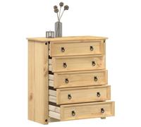 Corona Commode en pin massif 80 x 40 x 89 cm avec 5 tiroirs et poignées en métal, espace de rangement, buffet pour chambre à coucher, salon, couloir, facile d'entretien, design rustique