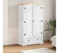 Corona - Penderie en pin massif - Blanc - 102 x 52 x 186 cm - Avec tiroir, poignée en métal et grand espace de rangement - Pour chambre à coucher, couloir, dressing - Système de rangement moderne