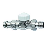 corps de vanne thermostatique Heimeier V-exact II 3718-15.000 R 2000 / 2, raccord à sertir Viega 15 mm, passage, bronze nickelé