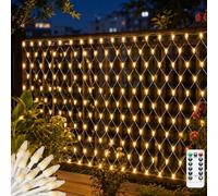 CORST Filet lumineux d'extérieur 1,5 x 1,5 m alimenté par piles, 100 LED diamant en maille filet pour buissons avec minuteur à distance, étanche, pour tonnelle, balcon, extérieur (blanc chaud)