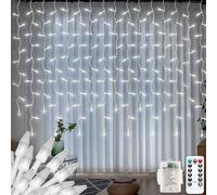 CORST Guirlande lumineuse à LED en forme de pluie givrante pour extérieur, 3X 1M 150 LED Guirlandes Lumineuses Féeriques à Piles avec Télécommande Étanches Rideaupour Fenêtre(bleu + blanc)