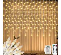 CORST Guirlande lumineuse extérieure en forme de stalactites de 3 m x 1 m pour Noël, alimentée par piles, forme de diamant, rideau de fond LED suspendu pour les gouttières de la pièce, éclairage mural