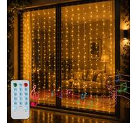 CORST Tenda Luminosa 2x2m Natale Tenda Luci Funziona a batteria Luci per Tende con Telecomando Luce di sincronizzazione della musica attivata dal suono (Bianco Caldo)
