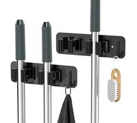 Cosicosy Support mural en acier inoxydable pour balai à franges - 2 supports avec crochet - 2 supports de balai auto-adhésifs/perforés (vis incluses), noir