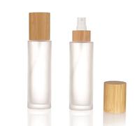 COSIDEA Lot de 4 flacons vides en bambou avec couvercle - 100 ml - Flacons en verre dépoli avec diffuseur à fine brume pour parfum liquide, produits de toilette, flacons de toner - 20 cols