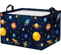 Cosmic Planet Panier de rangement pour la chambre de bébé Fusée étoiles garçons Panier en tissu rectangulaire imperméable pour les vêtements Jouets enfants Boîte de rangement 36 x 26 x 23 cm