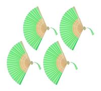 COSMOBETTY Éventail Pliable en Bambou et Tissu Vert pour Camping, Mariage et Cérémonie D'église, Lot de 4 Pièces avec Paquet Organza et Pompon, Design Élégant et Fonction Rafraîchissante