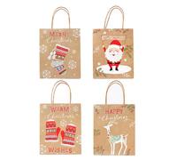COSMOBETTY Lot de 12 Pochettes Kraft en Papier 23x18x10cm pour Présents de Noël, Paquet Portables pour Bonbons, Design Festif pour Fêtes de Noël Plusieurs styles