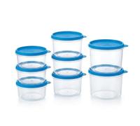 COSMOPLAST Ensemble de 8 boîtes hermétiques pour réfrigérateur-congélateur | 8 contenants alimentaires ronds en polypropylène sans BPA de 0,75 L, 1 L et 1,5 L | Empilables | Fabriqué en Italie
