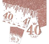 COSORO 2 pièces Nappe en Or Rose Decor Fête d'anniversaire pour 40 Ans, 137x274cm Nappe Plastique et Rectangulaire Décoration de Table Joyeux Anniversaire pour Homme Femme Décoration Anniversaire