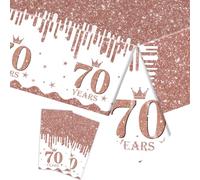 COSORO 2 pièces Nappe en Or Rose Decor Fête d'anniversaire pour 70 Ans, 137x274cm Nappe Plastique et Rectangulaire Décoration de Table Joyeux Anniversaire pour Homme Femme Décoration Anniversaire