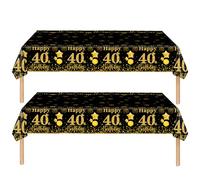 COSORO 2 pièces Nappe Noire et Dorée Decor Fête d'anniversaire pour 40 Ans, 137x274cm Nappe Plastique et Rectangulaire Décoration de Table Joyeux Anniversaire pour Homme Femme Décoration Anniversaire