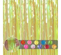 COSORO 3 pièces Rideau Métallique de Frange Holographique Jaune,1mx2m Scintillants Foil Rideau Shimmer Brillants Decoration Anniversaire Photo Fond,pour Deco Porte Fenetres,Disco,Mariage,Maison,Fête