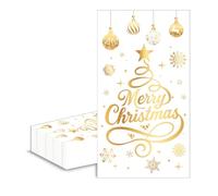 COSORO 40x33cm Noël Serviettes en Papier Jetables,20 Pièces Doux Serviette Blanc Or Recyclable Vaisselle Jetable Décoration de Table Cocktail Dîner,Serviette pour Fournitures Fête de Noël