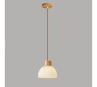 COSRUB Suspension Luminaire Verre Blanc Côtelé, Lampe Suspendue Demi Globe avec Bois Style Japonais Lustre Champêtre pour Chambre Salon