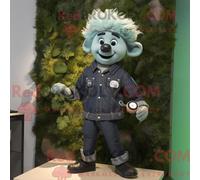 Costume de mascotte REDBROKOLY Guinness vert forêt habillé d une chemise en jean et de montres numériques