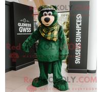 Costume de mascotte REDBROKOLY Guinness vert forêt personnage habillé avec une salopette et des écharpes