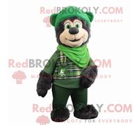 Costume de mascotte REDBROKOLY Guinness vert forêt personnage habillé avec une salopette et des écharpes