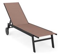 COSTWAY 1 pc. Chaise longue de jardin avec roulettes, dossier réglable & tissu à séchage rapide, Chaise longue à roulettes jusqu'à 150kg Marron