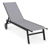 COSTWAY 1 pc. Chaise longue de jardin Chaise longue à roulettes, dossier réglable & tissu à séchage rapide, Chaise longue à roulettes jusqu'à 150kg Gris