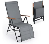 COSTWAY - 1 transat pliable, chaise longue avec dossier réglable, transat de jardin résistant aux intempéries, transat pliable jusqu'à 150 kg, chaise longue de relaxation grise