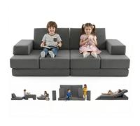 COSTWAY 12PCS Canapé Modulable Enfant 2 Places en Velours Suédé, Fauteuil Enfant Convertible avec Housses Lavables, Fermeture Éclair, Chauffeuse pour Salon Chambre d'enfant Maternelle