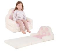COSTWAY 2 en 1 Canapé-lit Enfant avec Motif Patte d'ours (Rose) | Housse Amovible & Lavable, Poche de Rangement, Fauteuil Enfant Convertible en Tissu Velours Coton pour 18-36 Mois