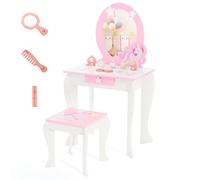 COSTWAY 2 en 1 Coiffeuse Enfant Fille avec Tabouret & Miroir Détachable, Table de Maquillage Princesse avec Motif Licorne & Tiroir, 3 Accessoires, Dispositif Anti-basculement pour Enfant de 3 Ans+