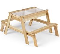 COSTWAY 2 en 1 Ensemble de sièges pour enfants avec table de boue, table de pique-nique d'extérieur avec couvercle amovible & 2 bacs à sable, table de jeu sable-eau, tables pour enfants