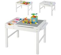 COSTWAY 2 en 1 Table Enfants avec Plaques lego, Rangement Caché, Plateau Réversible avec Rouleau de Papier pour Dessiner Blanc
