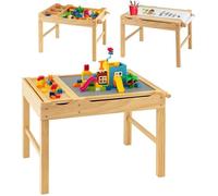 COSTWAY 2 en 1 Table pour Enfants avec Plaques lego, Rangement Caché, Plateau Réversible avec Rouleau de Papier pour Dessiner 3