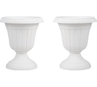 COSTWAY 2 pots de plantes, 46,5 cm de haut, pots de plantes avec base de socle & trou de drainage, pots de fleurs décoratifs, PP plastique, résistant aux intempéries, cache-pot blanc