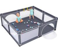COSTWAY 206x185,5cm Parc pour bébé Tente avec 50 balles de jeu filet respirant 2 portes & fermeture éclair pour nourrissons & enfants Gris foncé