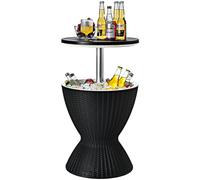 COSTWAY 3 en 1 Cool Bar, table d'appoint, refroidisseur de bière et de vin d'extérieur 30 L aspect rotin, refroidisseur de boissons avec trou d'évacuation, pour terrasse, fêtes, noir