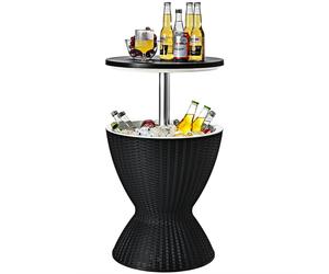 COSTWAY 3 en 1 Cool Bar, table d'appoint, refroidisseur de bière et de vin d'extérieur 30 L aspect rotin, refroidisseur de boissons avec trou d'évacuation, pour terrasse, fêtes, noir