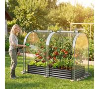 COSTWAY 3 en 1 : jardinière surélevée en métal avec serre, couverture en PVC et 2 fenêtres, serre en plastique, bac à semis pour herbes aromatiques, parterre de fleurs, 180 x 100 x 145 cm, noir