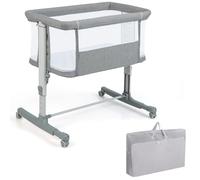 COSTWAY 3 en 1 Lit Cododo Bébé avec Matelas & 5 Hauteur Réglable, Lit Bébé Evolutif avec Inclinaison 3-8°, 4 Roues avec Frein, Sac de Transport, Charge 9kg pour 0-6 Mois, 84x48x80cm(Gris Clair)